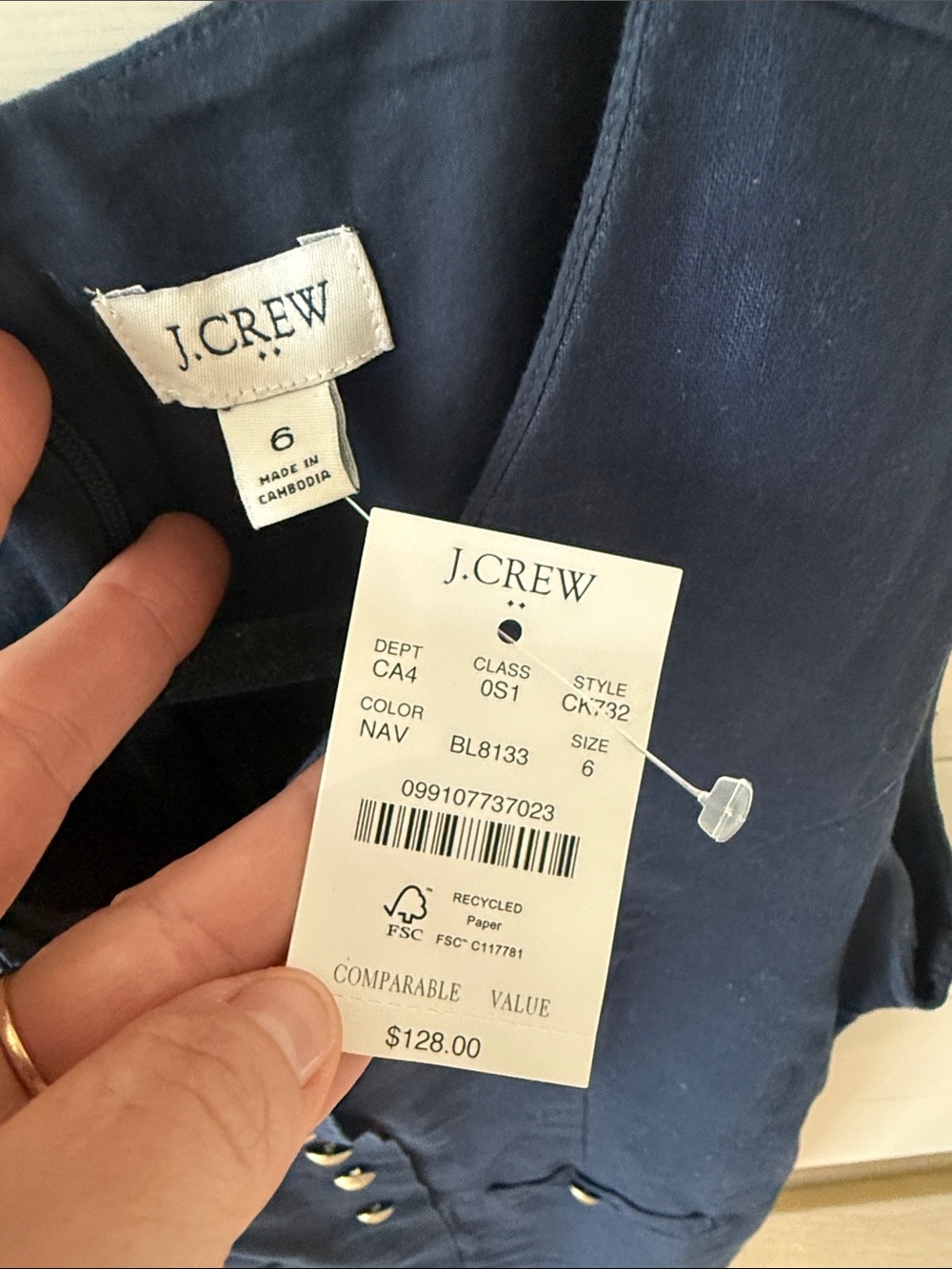 J. Crew Navy Sleeveless Button-Front Mini Dress with Gold Buttons - Picture 2 of 4